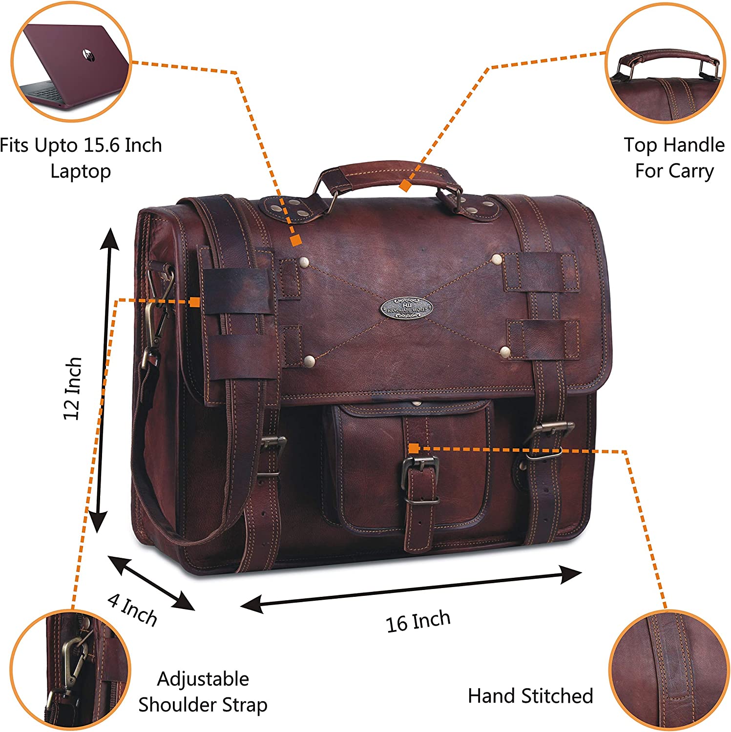 Handmade World Leather Messenger Bags For Men Women Briefcase Laptop Computer Satchel Distressed Bag (11" X 15") - Image 2